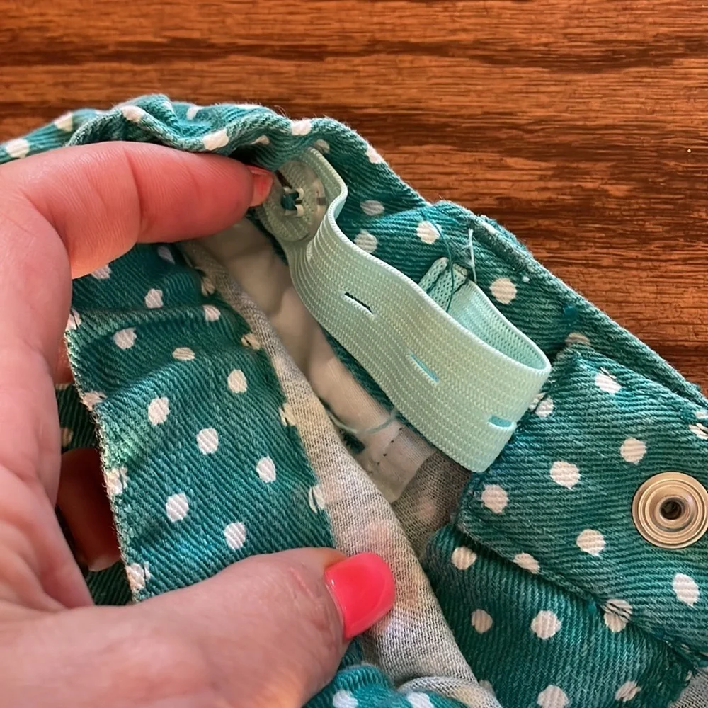 GYMBOREE girls polka dot teal green white denim mini skirt adjustable waist sz 7